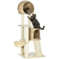 Northio - Kratzbaum katze Mit Katzenhaus aus Rattan, mehrere Plattformen, Hängematte & Rampe, Kippschutz, Plüsch, Beige, 60 x 150 cm, One Size