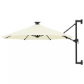 vidaXL Sonnenschirm Wandmontage mit LEDs Metallmast 300 cm Sandfarben