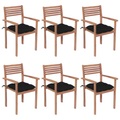 vidaXL, vidaXL Stapelbare Gartenstühle mit Kissen 6 Stk. Massivholz Teak
