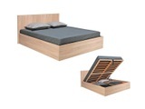 Bett mit Lattenrost + Stauraum Eichefarben ELPHEGE Bett mit Lattenrost + Stauraum Eichefarben ELPHEGE
