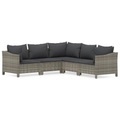 vidaXL 5-tlg. Garten-Lounge-Set mit Kissen Grau Poly Rattan