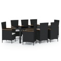 vidaXL 9-tlg. Garten-Essgruppe mit Kissen Poly Rattan Schwarz