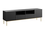 TV-Möbel - 2 Türen, 2 Schubladen und 2 Ablagefächer - MDF und Stahl - Schwarz und Goldfarben - EVILANA TV-Möbel - 2 Türen, 2 Schubladen und 2 Ablagefächer - MDF und Stahl - Schwarz und Goldfarben - EVILANA