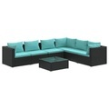 vidaXL 7-tlg. Garten-Lounge-Set mit Kissen Poly Rattan Schwarz