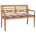 vidaXL, vidaXL Batavia-Gartenbank Rotes Karomuster-Kissen 120 cm Teak Massiv