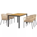 Northio - 5-teiliges Polyrattan Gartenmöbel-Set für 4 Personen, wetterfest Balkonmöbel mit Tisch 4 Stühle abnehmbar Sitzkissen, Outdoor Terrassenmöbel Lounge-Set für Balkon, Garten, Naturholz+Khaki |, One Size