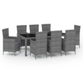 vidaXL 9-tlg. Garten-Essgruppe mit Auflagen Poly Rattan Grau