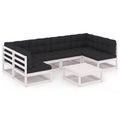 vidaXL 7-tlg. Garten-Lounge-Set mit Kissen Weiß Kiefer Massivholz
