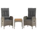 vidaXL, vidaXL 3-tlg. Garten-Lounge-Set mit Kissen Grau Poly Rattan