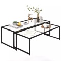 Northio - Couchtisch 2Er-Set Beistelltisch, Kaffeetisch, Satztisch, Glastisch, Sofatisch, Wohnzimmertisch Für Schlafzimmer, Stahl, Schwarz, 110X76CM
