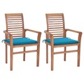 vidaXL Essstühle 2 Stk. mit Blauen Kissen Massivholz Teak