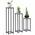 Northio - Pflanzenständer Set 3-Teiliges Blumenhocker & Blumentopfhalter Aus Stahl, Schwarz+Natur, One Size