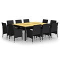 vidaXL 11-tlg. Garten-Essgruppe Poly Rattan Schwarz