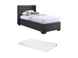 Polsterbett + Matratze - 90 x 200 cm - Stoff - Grau - MASSIMO II Polsterbett + Matratze - 90 x 200 cm - Stoff - Grau - MASSIMO II