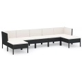 vidaXL 7-tlg. Garten-Lounge-Set mit Auflagen Poly Rattan Schwarz