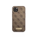 Guess - iPhone 14 MagSafe Leder Hardcase Hülle 4G Logo Plate (GUHMP14SU4GPRW) - Braun / Gold