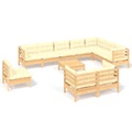 vidaXL 11-tlg. Garten-Lounge-Set mit Creme Kissen Massivholz Kiefer