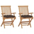 vidaXL Gartenstühle mit Taupe Kissen 2 Stk. Massivholz Teak