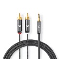 Nedis, Stereo-Audiokabel | 3,5 mm Stecker | 2x RCA Stecker | Vergoldet | 2,00 m | Rund | Grau / Grau mit Metall | Karton mit Sichtfenster