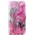 Galaxy S24 - Leder Etui Hülle Marble Unisex Pink