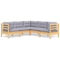vidaXL 5-tlg. Garten-Lounge-Set mit Grauen Kissen Kiefer Massivholz