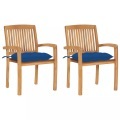 vidaXL Gartenstühle 2 Stk. mit Blauen Kissen Massivholz Teak