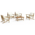 vidaXL 5-tlg. Garten-Lounge-Set mit Cremeweißen Kissen Bambus