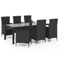 vidaXL 7-tlg. Garten-Essgruppe mit Auflagen Poly Rattan Schwarz