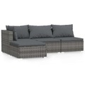 vidaXL 4-tlg. Garten-Lounge-Set mit Kissen Grau Poly Rattan