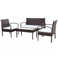 4-tlg. Garten-Lounge-Set mit Auflagen Poly Rattan Braun