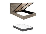 Polsterbett mit Bettkasten 140 x 190 cm - Samt - Beige + Matratze - RILIODA Polsterbett mit Bettkasten 140 x 190 cm - Samt - Beige + Matratze - RILIODA