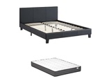 Bett mit Matratze - 140 x 190 cm - Kunstleder - Schwarz - CORNELIUS II Bett mit Matratze - 140 x 190 cm - Kunstleder - Schwarz - CORNELIUS II