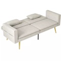 Northio - Schlafsofa, Schlafcouch mit Verstellbar Rückenlehne, Seitentasche, Gepolstert 2er-Sofa mit Schlaffunktion, Kissen, für Wohnzimmer, Schlafzimmer, Beige, 180cm
