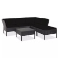 6-tlg. Garten-Lounge-Set mit Auflagen Poly Rattan Schwarz