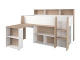 Vente-unique, Kombibett - 90 x 200 cm - mit Schreibtisch & Stauraum - Weiß & Holzfarben - APOLINO Kombibett - 90 x 200 cm - mit Schreibtisch & Stauraum - Weiß & Holzfarben - APOLINO