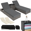 TecTake, 2 Aluminium Polyrattan Sonnenliegen + Tisch mit Schutzhülle 2 Aluminium Polyrattan Sonnenliegen + Tisch mit Schutzhülle