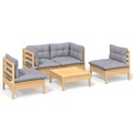 vidaXL 5-tlg. Garten-Lounge-Set mit Grauen Kissen Kiefer Massivholz