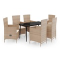 vidaXL 7-tlg. Garten-Essgruppe mit Kissen Beige