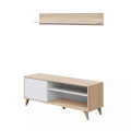 TV-Möbel mit 2 Nischen und 1 Tür mit seinem Wandregal Kikua Plus - L135 cm TV-Möbel mit 2 Nischen und 1 Tür mit seinem Wandregal Kikua Plus - L135 cm