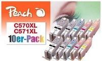 Peach 10er-Pack Tintenpatronen, XL-Ergiebigkeit, kompatibel zu Canon PGI-570XL, CLI-571XL