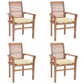vidaXL Essstühle 4 Stk. mit Cremeweißen Kissen Massivholz Teak