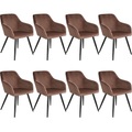 8er Set Stuhl Marilyn Samtoptik, schwarze Stuhlbeine - braun/schwarz