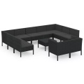 vidaXL 12-tlg. Garten-Lounge-Set mit Auflagen Poly Rattan Schwarz