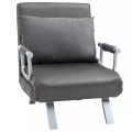 Northio - Schlafsofa Mit Armlehne 65X69X80Cm 3-In-1 Schlafsessel, Gästebett, Klappmatratze, Chaiselongue, Kunstleder, Grau, One Size