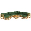 vidaXL 11-tlg. Garten-Lounge-Set mit Grünen Kissen Massivholz