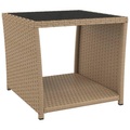 vidaXL, vidaXL Beistelltisch mit Glasplatte Beige Poly Rattan & Hartglas
