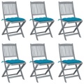 vidaXL Klappbare Gartenstühle 6 Stk. mit Kissen Massivholz Akazie
