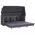 Diverse Hardware, Ausziehbares 3-Sitzer-Schlafsofa mit Dach Poly Rattan Grau
