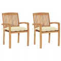 vidaXL Gartenstühle 2 Stk. mit Cremeweißen Kissen Massivholz Teak