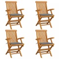 vidaXL Gartenstühle mit Grauen Kissen 4 Stk. Teak Massivholz